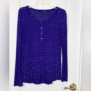GAP Night Sky Star Print Henley Long Sleeve Knit Tee Blue M